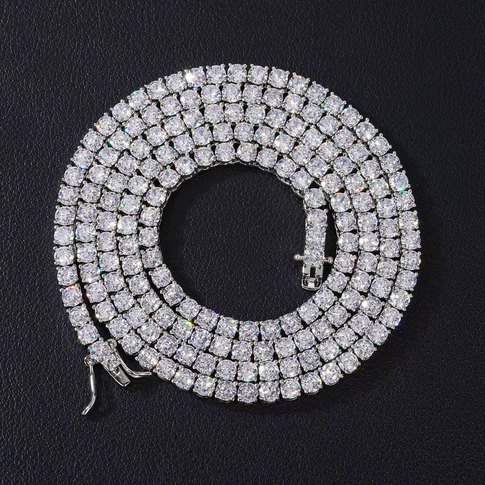 High-End Mens Moissanite Necklaces Explosive Classic Single Row Moissanite VVS Tennis Chain Bracelet Cross-Border Hip-hop Style