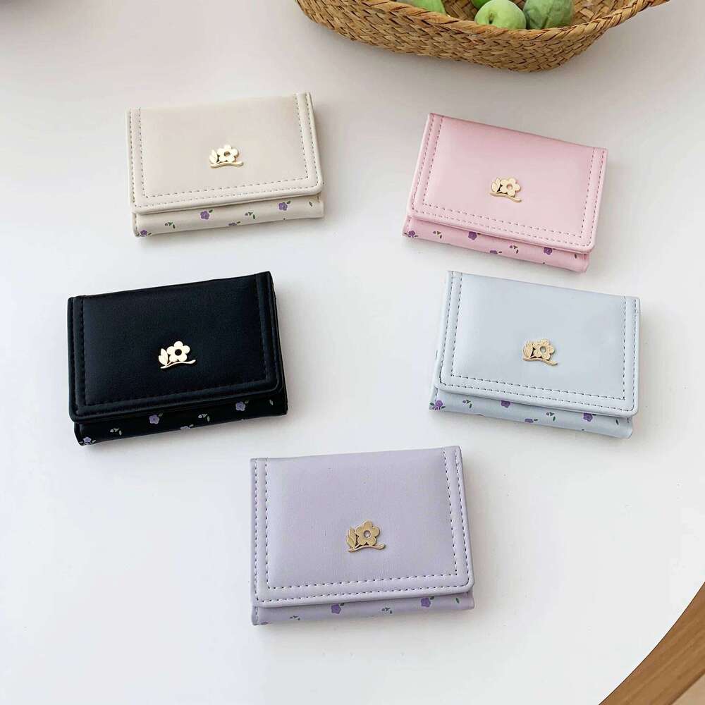 Fashion Flowers Wallets Girls Small Wallet Aesthetic Card Holder Classic Three Fold Purse For Women Student Simple Coin Pouch C260304