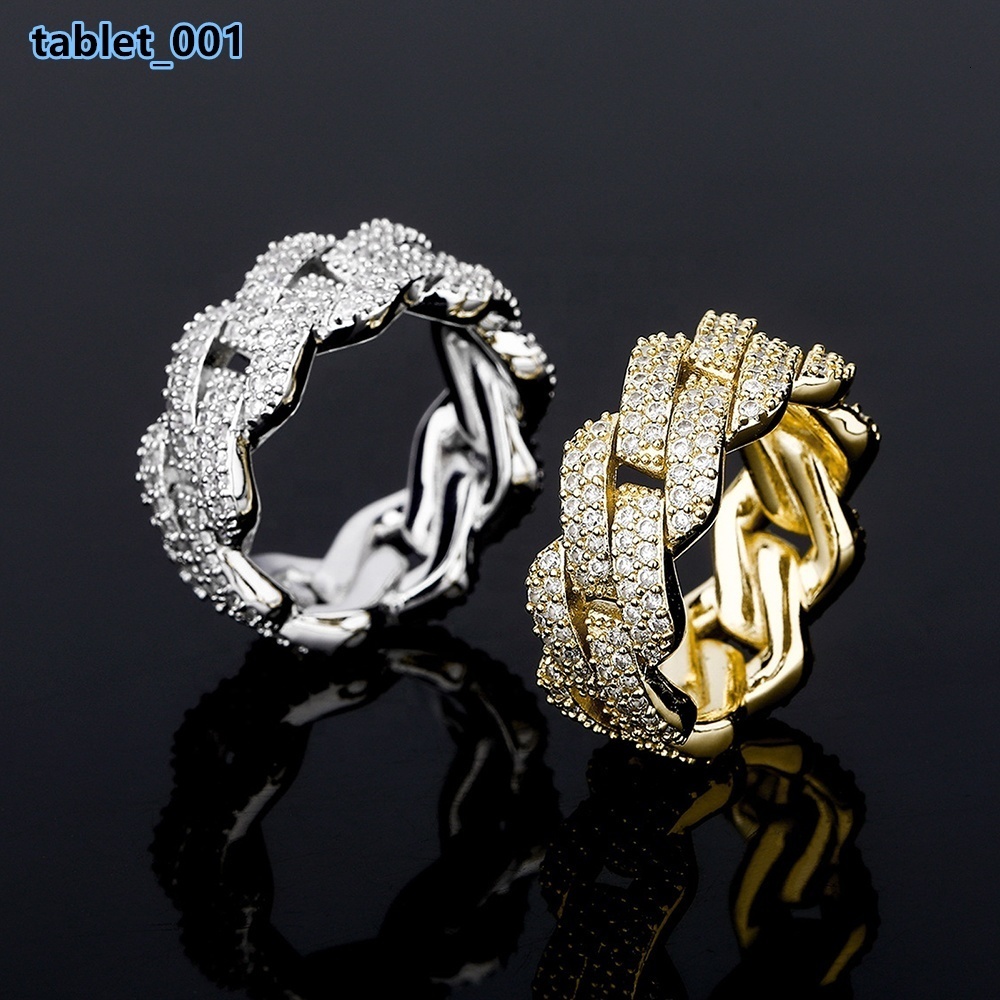Wholesale Fashion Hip Hop Cuban Chain Rings Brass Gold Plating Iced Out Cubic Zircon Cuban Link Ring Gift for Men Women Jewelry