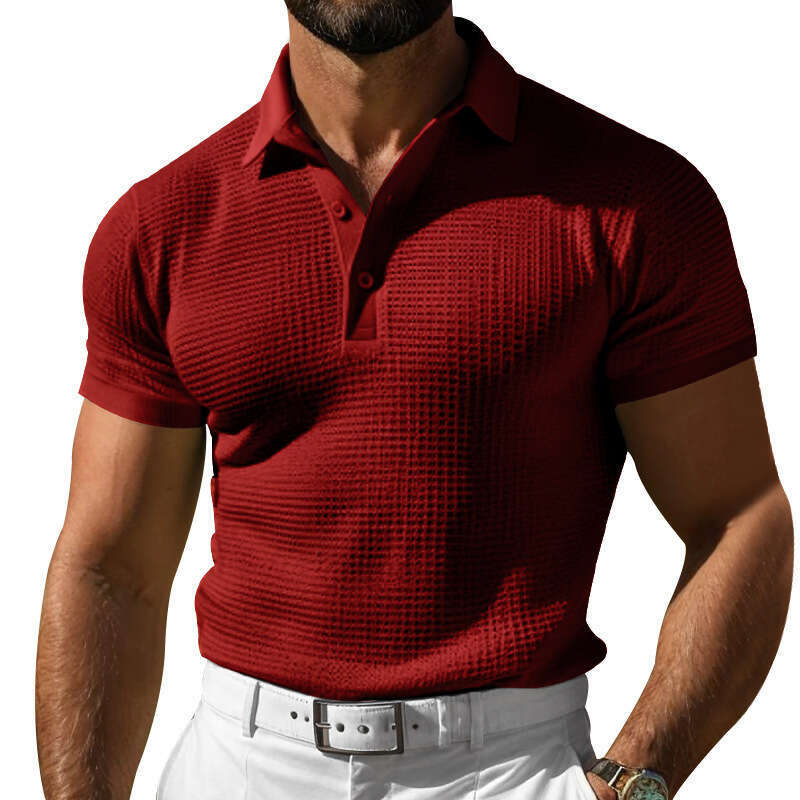European and American INS Cross-Border 2026 Summer Amazon Button Waffle Men's T-Shirt Sports Polo Shirt