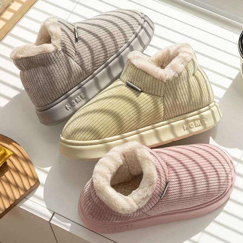 Litfun Winter Corduroy Ankle Non-slip Thick Bottom Indoor Cotton Plush Lining Comfy Warm Women's Snow Boots