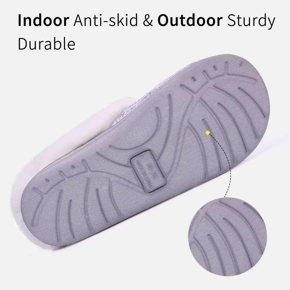 Litfun Winter Furry Women's Chenille Non-slip Cozy Slides With Memory Foam Wool-Like Lined Warm Indoor Outdoor Slippers