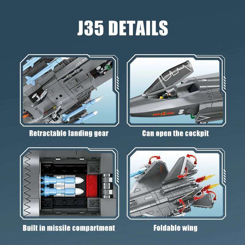 Technical 621Pcs J35 Shipborne Aircraft Model Building Blocks Military Airplane With Pilot MOC Bricks Toys Children Adult Gifts Z260306