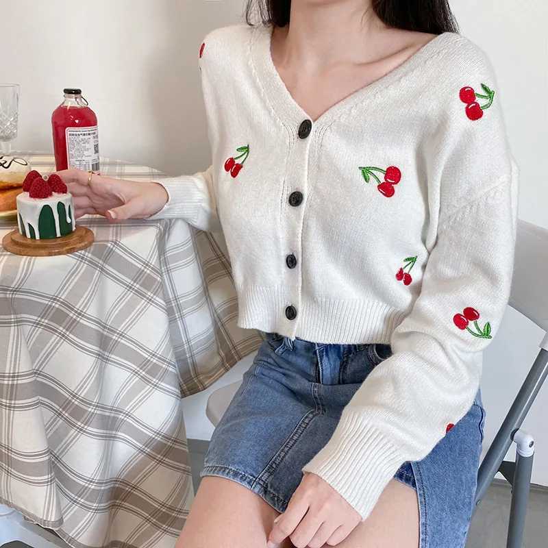 Lovely cherry heart pink short coat female spring and autumn new slimming long-sleeved sweater top M260306