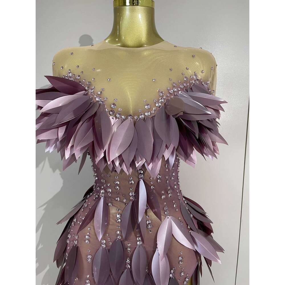 2026 New Sexy Sequins Diamonds Mesh Asymmetric Dress Women Birthday Celebrity Party Costume Bar Nightclub Stage Show Clothing