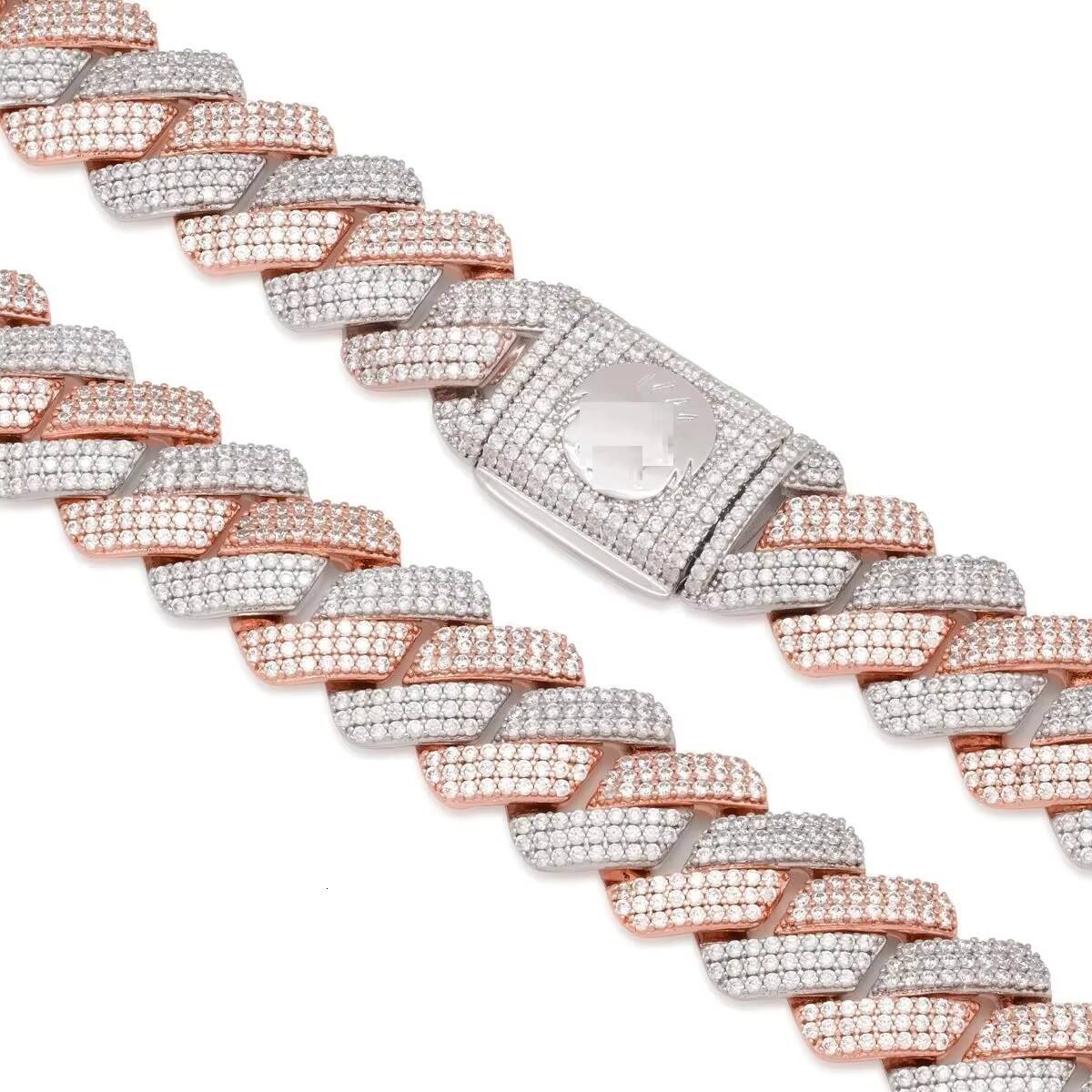 Two tone moissanite cuban link chain and bracelet set iced out luxury design for bold statement style hip hop jewellery wear