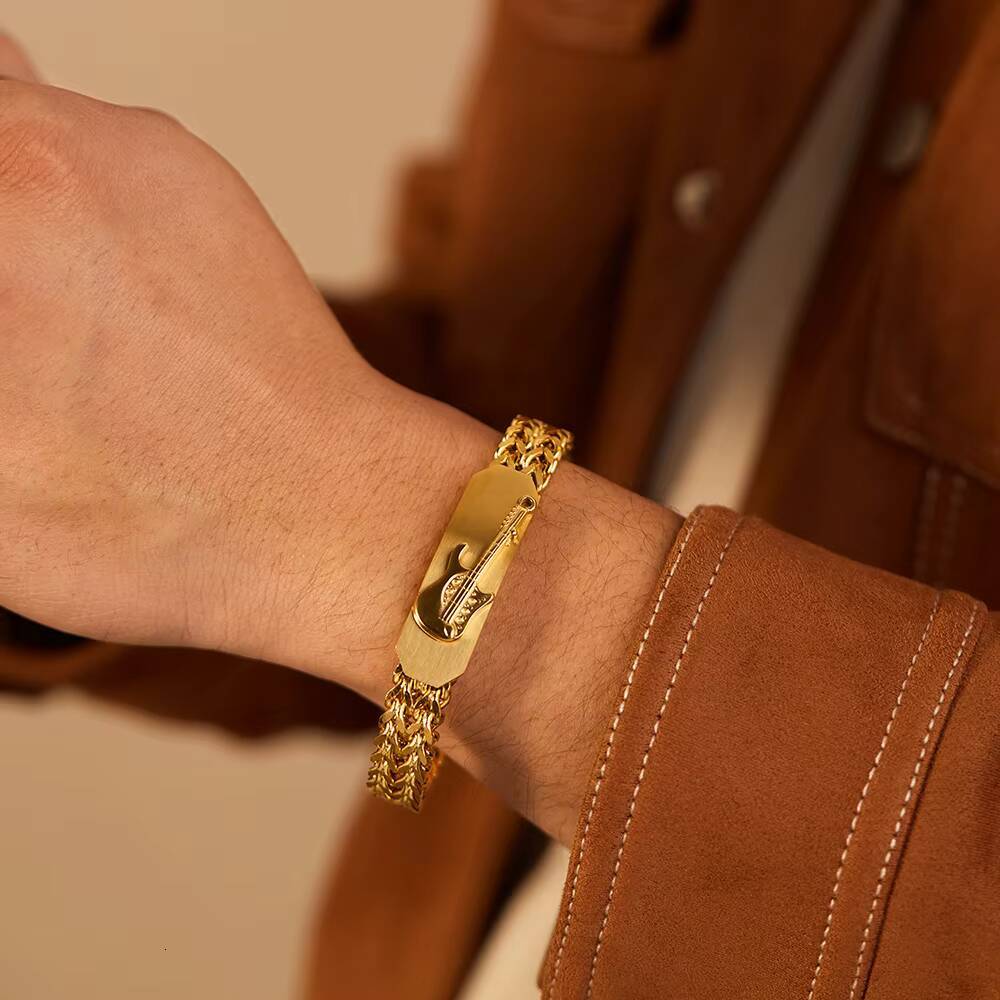 New Style Mens Guitar Chain Bracelet Stainless Steel Magnetic Clasp Chunky Miami Curb Cuban Link Chain Bracelets Jewelry