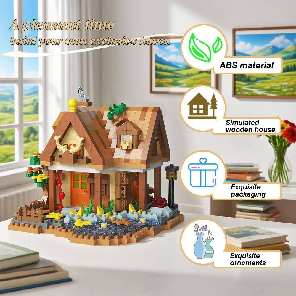 Forest Cabin Building Blocks Set - DIY Wooden House Model Kit, Creative Puzzle Toy for Adults & Kids Z260305
