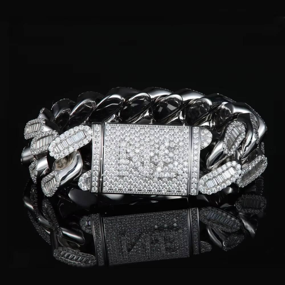 Hip Hop 925 Silver Moissanite Baguette 7 Inches 20 MM Bracelet High Quality Vvs Moissanite Diamond Bracelet Jewelry