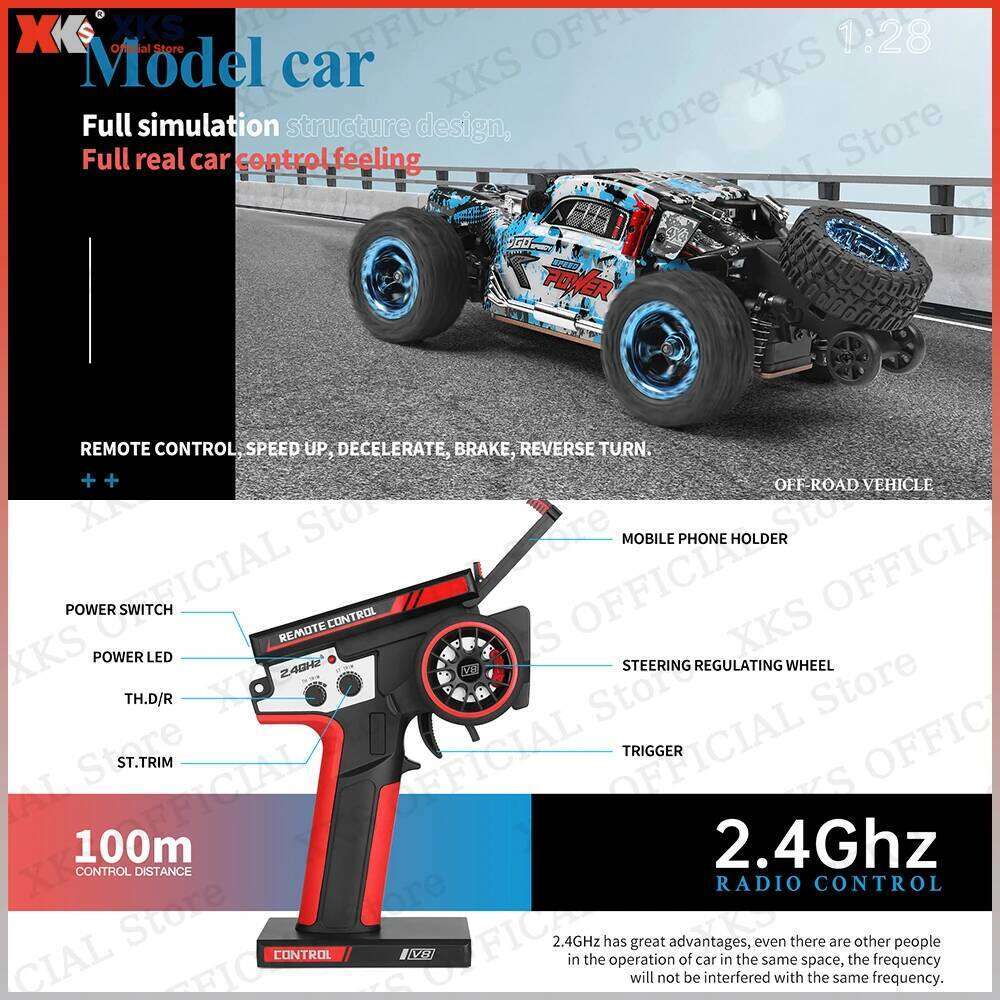 XKS Wltoys 284161 1/28 4WD 4X4 RC Car - 30Km/H High Speed Off-Road Racing Drift 2.4G LED Light Toy Gift for Children C260305