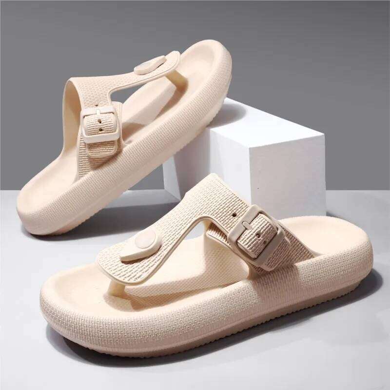 Litfun Men's Fashion Flip Flops Summer New Outdoor Beach Sandals With Adjustable Buckle Soft Cloud EVA Round Toe House Slippers