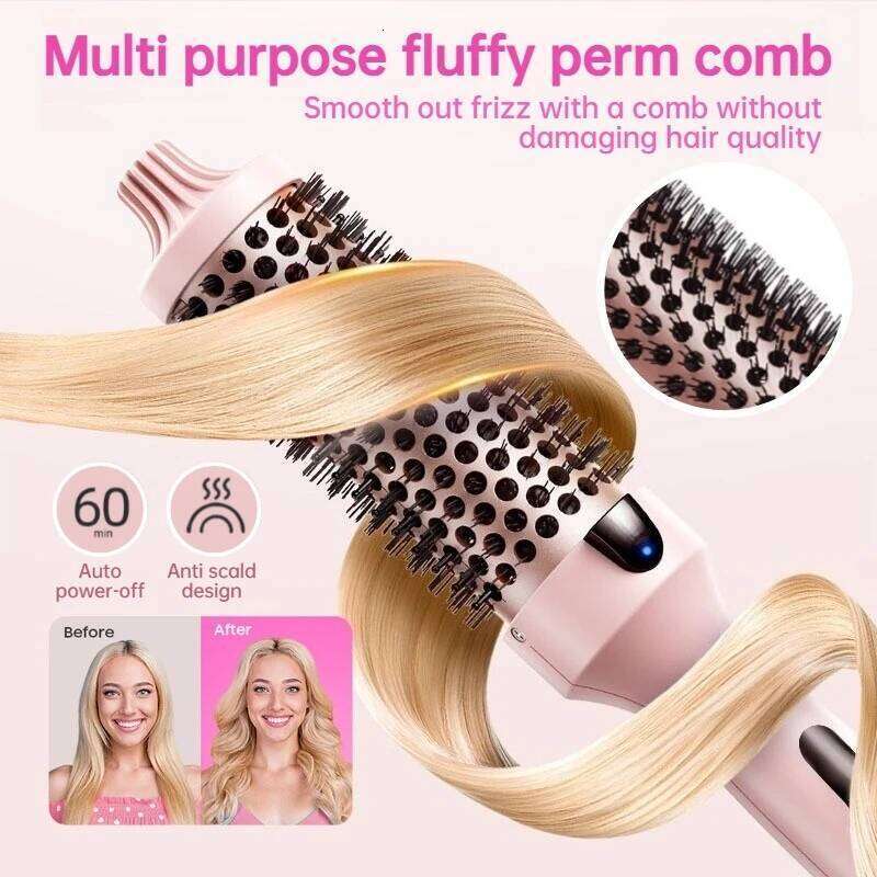 home use 38mm fluffy iron, tangle-free electric heated straightening comb, multifunctional travel portable curling iron 26Y0306