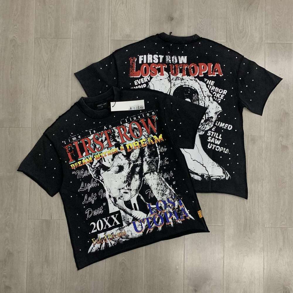 Cross-border foreign trade European American trendy brand FIRST ROW full rhinestone street fashion short-sleeve T-shirt for men and women