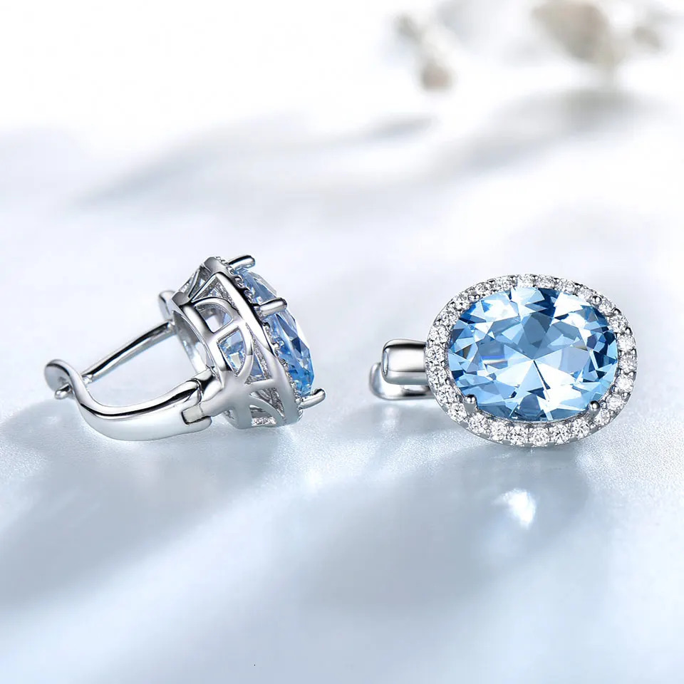 UMCHO Classic Oval Created Sky Blue Topaz Clip Earrings Solid 925 Sterling Silver Earrings For Women Wedding Gift Fine Jewelry 260303