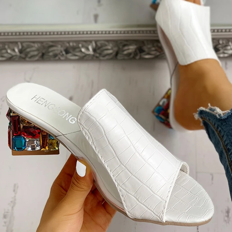 Women Crystal Sandals Spring Summer Open Toe Sandals Square Heels Beach Fashion Sandals Women Sandalias De Mujer 260306