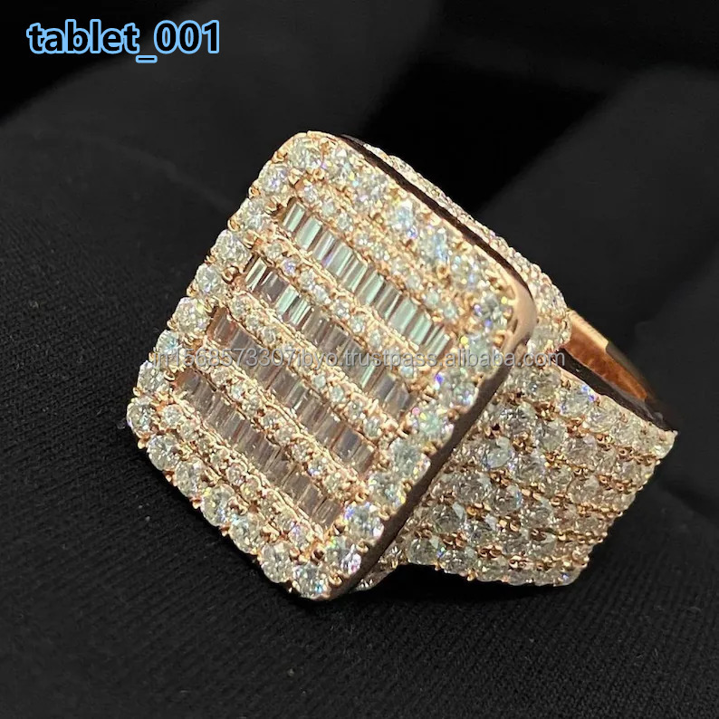 Mens Iced Out Baguette Diamond Engagement Ring 925 Silver VVS Moissanite Champion Ring Custom Hip Hop Ring