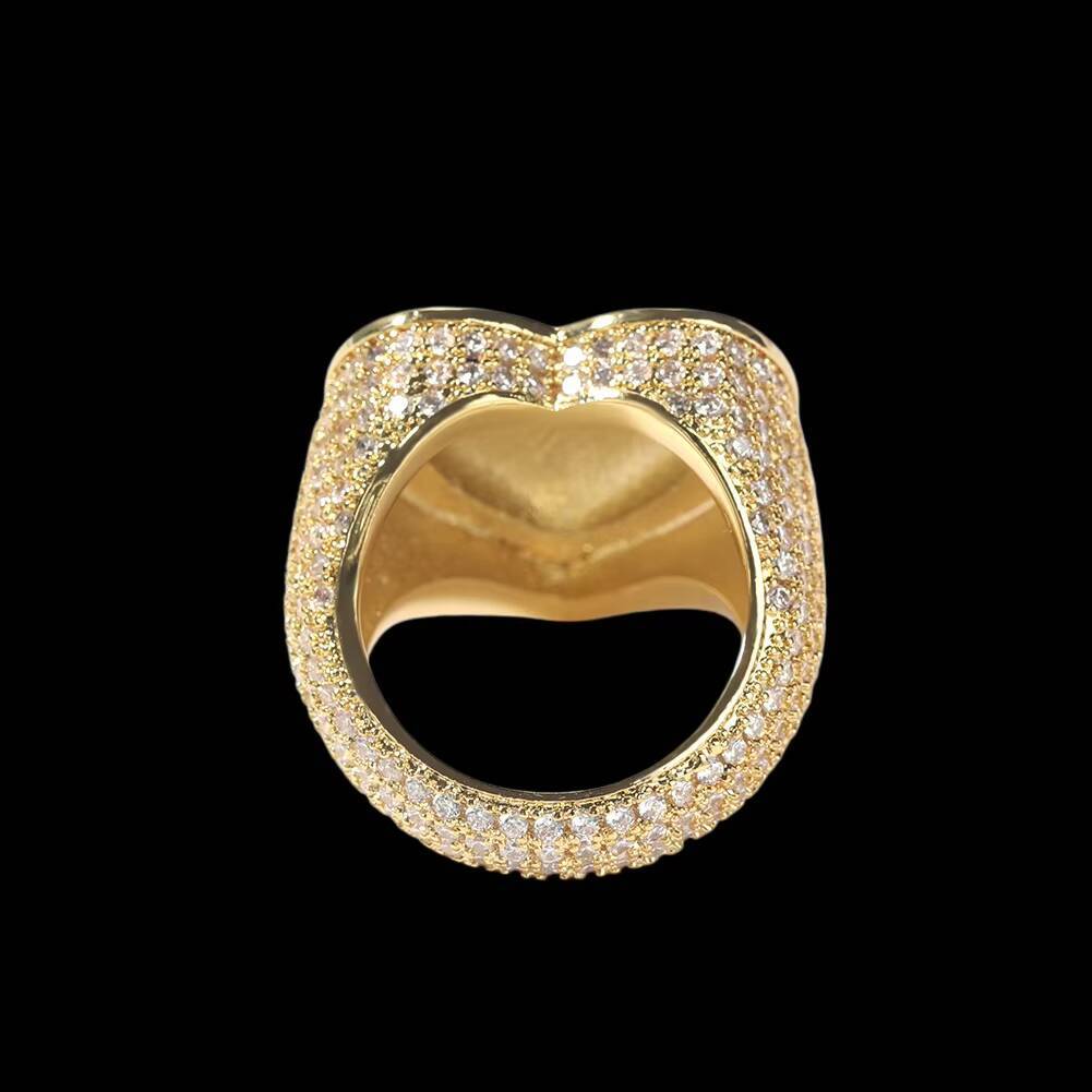 Street Fashion Hip Hop Ring Copper Inlaid with 3A MoissaniteVVS Big Love Heart Finger Ring Internet Celebrity Trendy Accessories