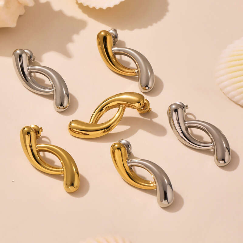 Women's Designer Earrings: Geometric Cross Irregular Titanium Steel Gold Plated Multi-layer C-shaped Fashionable Elegant Earrings Minimalist Jewe