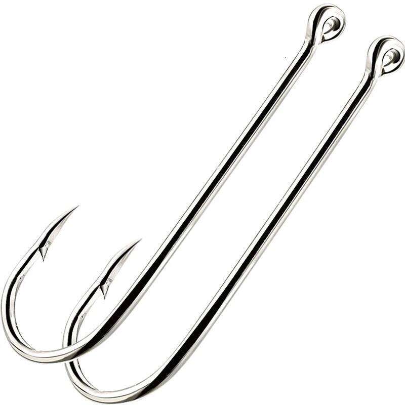 50 pieces/box Aberdeen extended straight handle hooks, carbon stainless steel fish hooks for freshwater and saltwater use S260305