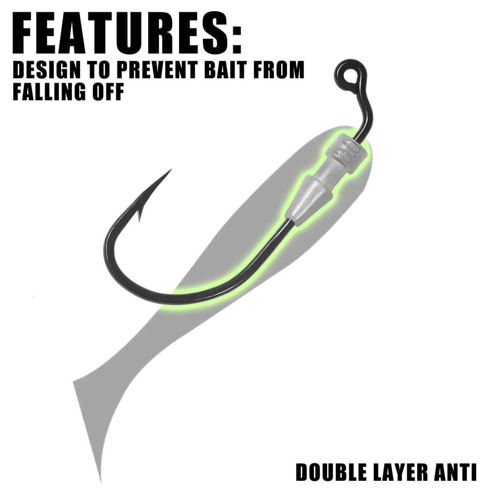 5pcs Fishing Weighted Worm Soft Plastics Lures, Jig Head Hooks, Barbed Crank Hooks For Freshwater Saltwate S260305