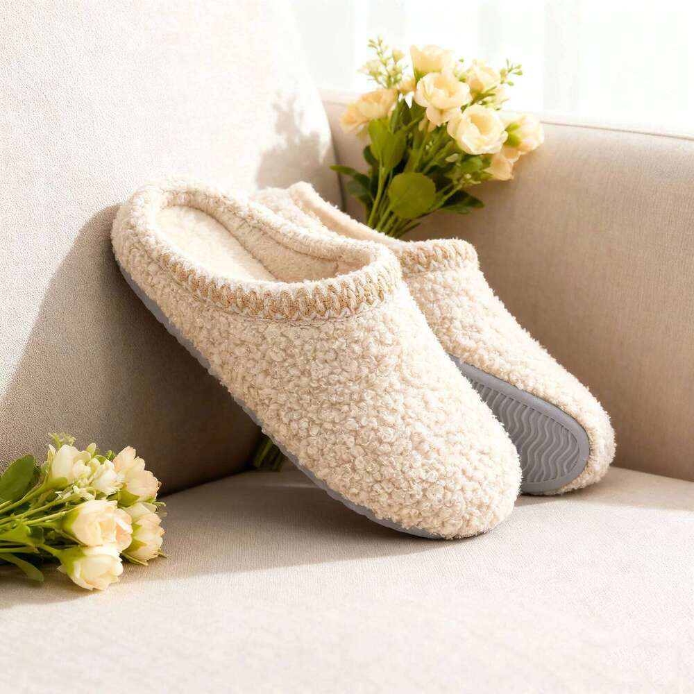 Litfun Winter Furry Memory Foam Women's Slippers Teddy Indoor Sock With Soft Rubber Sole Fashion Curly Fleece Shoes