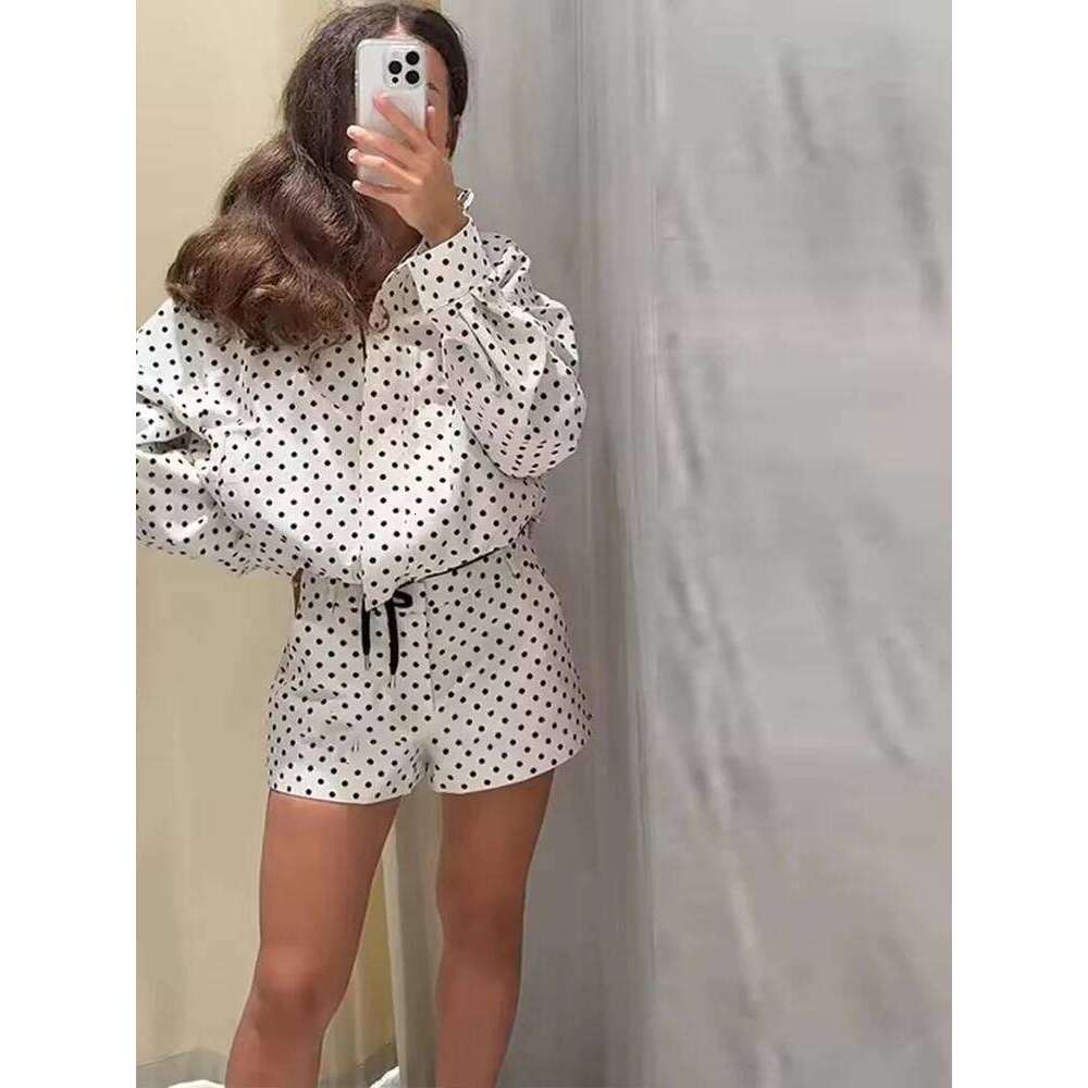 Polka Dot Print Short Coats Women's High Street Long Sleeve Jackets for Women 2026 Elegant Office Ladies Casual Outerwear