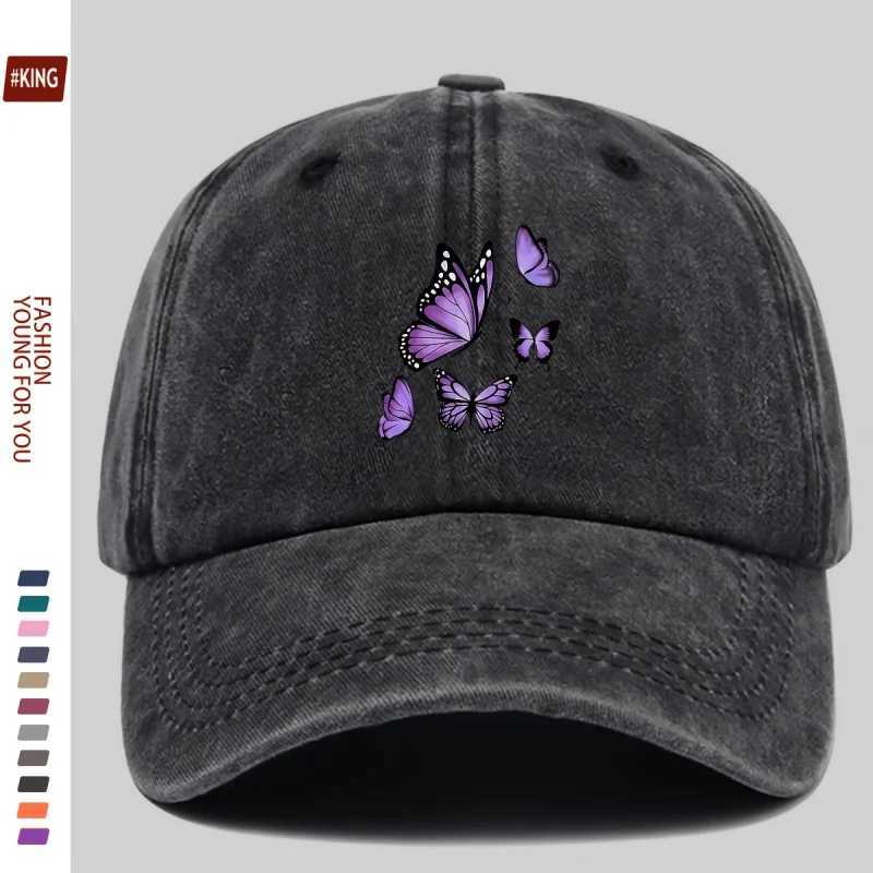 New Simple Versatile Butterfly Print Washed Vintage Soft Top Sunshade Baseball Cap Unisex Baseball Cap S260306
