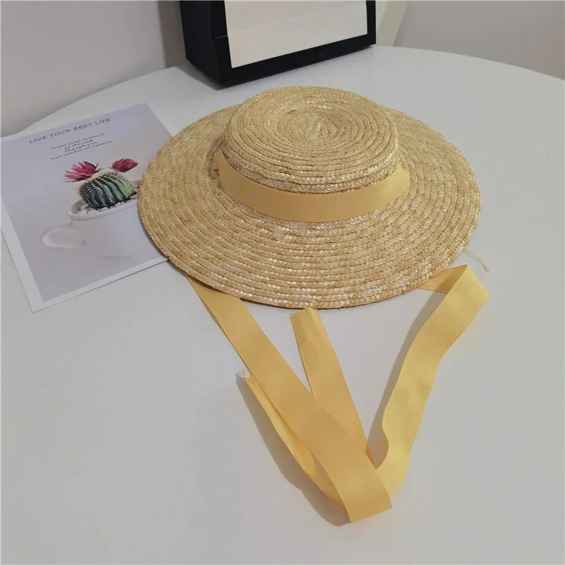 Childrens Ins Straw Hat Color Ribbon Large Brim Sun Hat Niche n Raffia Sun Hat Beach Panama Flat Top Cap 260228