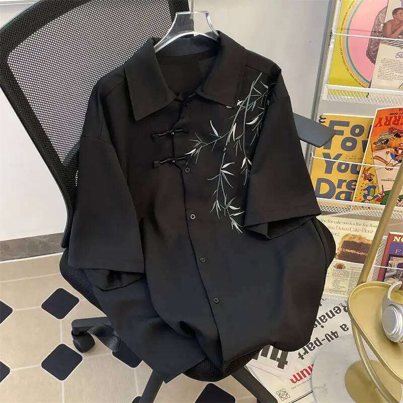 2026 Short Sleeve Embroidery Shirt Asian Style Trend White Black Shirts Summer Casual Button Down Blouses Women Blusas Mujer Asia Size