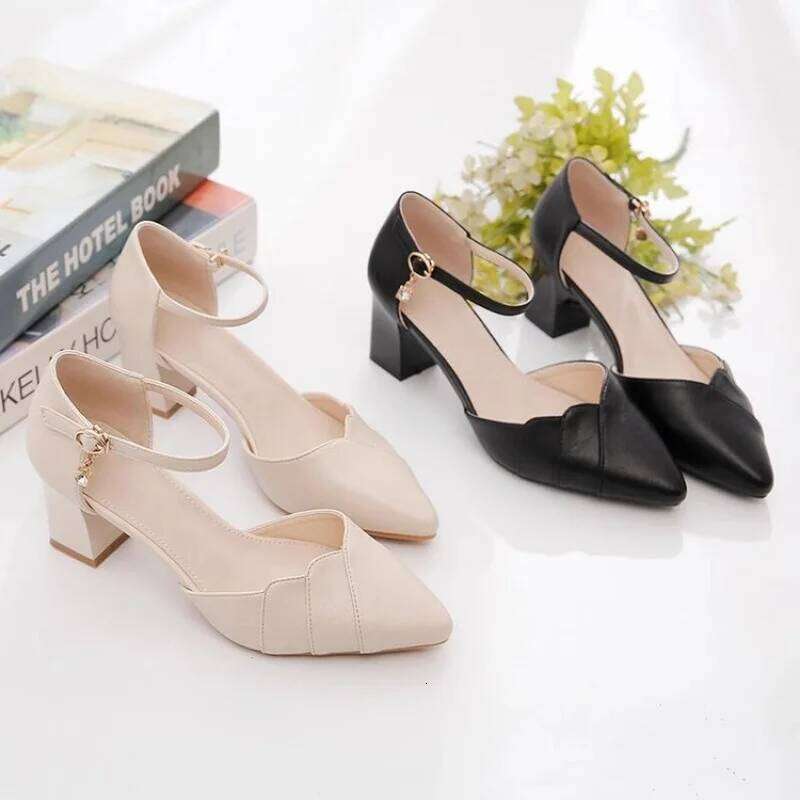 2026 Spring Summer Women's Block Heel Sandals Fashion Closed Toe Ankle Strap Pumps | Versatile Party Evening High Heels