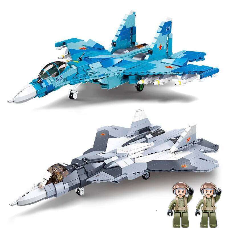Sluban Military Air Force Weapon Sukhoi Su-27 Su-57 Flanker Fighter Building Blocks Kit Bricks WW2 Classic Model Toys Boys Gift Z260306