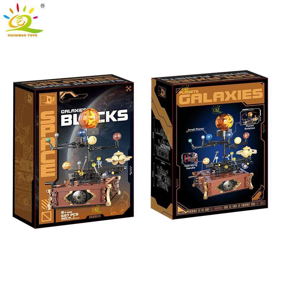 HUIQIBAO MOC Space Solar system orbit planet Model small Building Block Aerospace Ornament Brick Toy For Children Desk Decor. Z260306