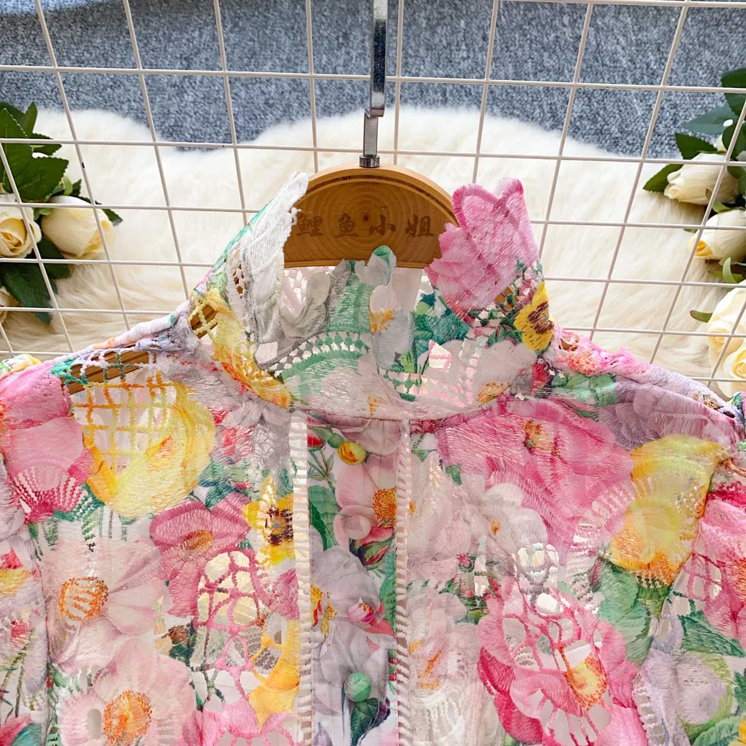 Women Sexy vintage Hook flower hollow lace lantern sleeve Single Breasted O Neck Dress Elegant Long Sleeve Slim mini dress X260306