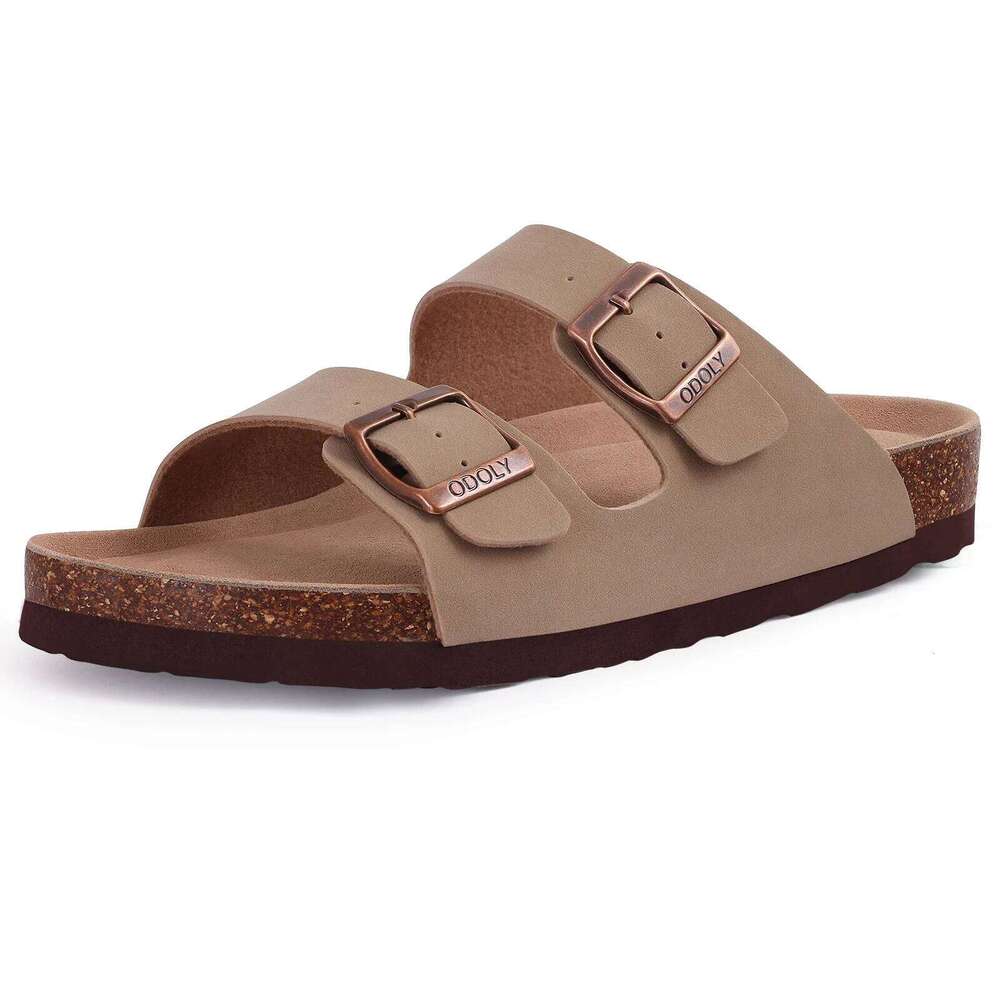 Litfun Fashion Double Buckle Clogs Slippers For Women New Suede Flat Mules With Arch Support Unisex Outdoor Cork Beach Sandals