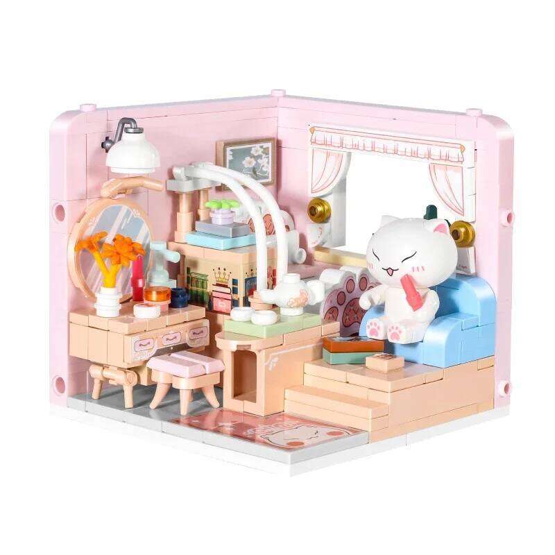 City Street View Creative Kitten House Building Blocks DIY Puzzle Desktop Ornament Cute Toys Bricks Children Birthday Gift Z260305