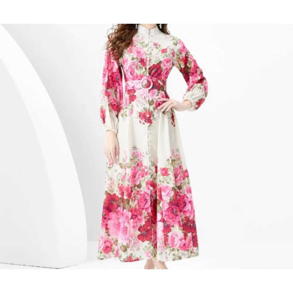 Retro Print korean fashion Elegant Dress A-line puff Sleeve Vacation Party Women summer Spring sweet dresses X260306