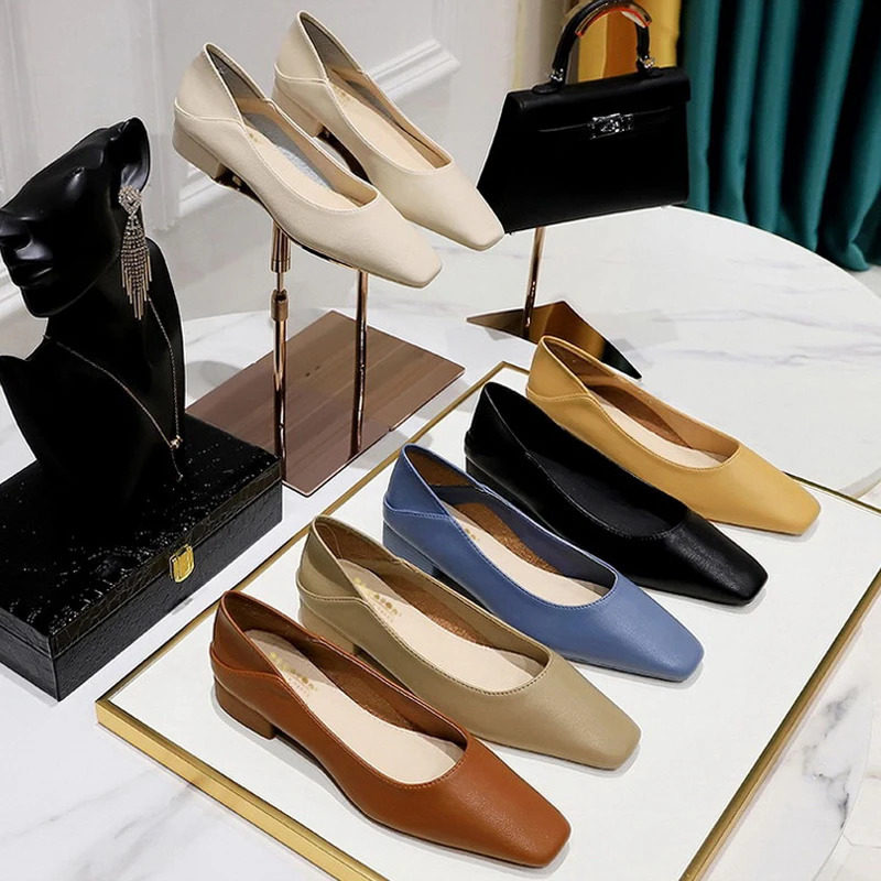 Fashion Low-heel Women shoes Versatile square head Women Mules Two pairs of soft leather loafer high-quality heels 6 colour 260306
