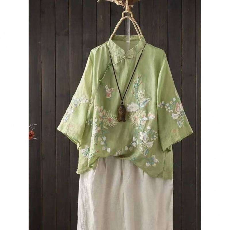 Mardi Hefxessdr Sve Embroidered Cotton Linen irt Thin Spring Autumn Women's Traditional Chinese Sle Zen Tea Ceremony Top Chinese style shirt wome