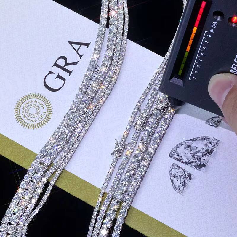 Factory Wholesale 3mm 4mm 5mm 65mm Vvs Moissanite Brilliant Cut Hip Hop Tennis Chain Necklace 925 Silver Rose Gold Plated
