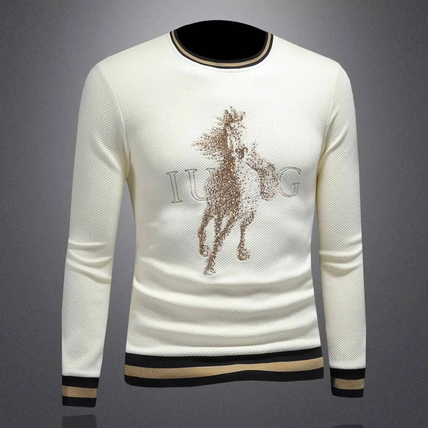 2025 Autumn Winter New Luxury Animal Rhinestone Trendy Casual Base Shirt Streetwear Moleton Masculino Sweatshirt Men