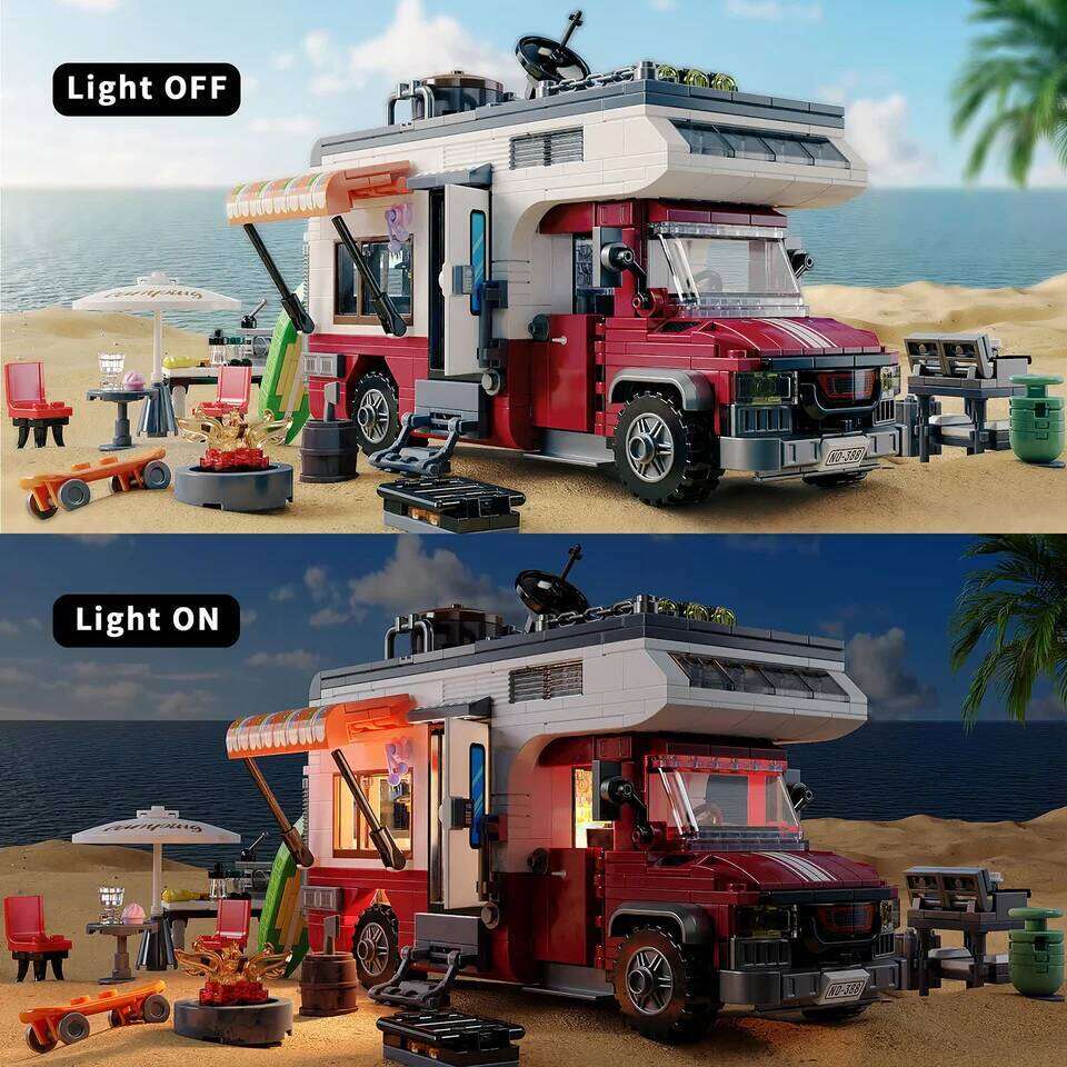 924PCS Camper Van Building Blocks Set Assembly Puzzle Bricks Model with LED Light Desktop Decoration Gifts Z260305
