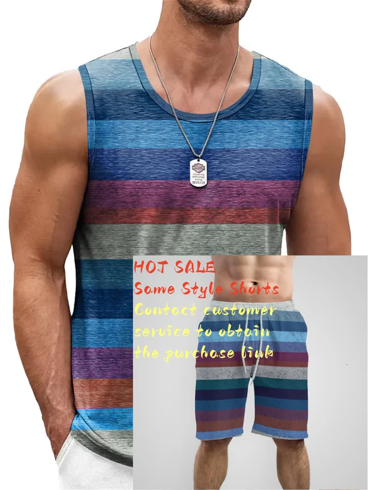 Retro Striped Graphic Tank Tops For Men Fashion Casual Summer Sleeveless 3D Printed Vest Loose Crew Neck Quick Dry Sports Tees 260306