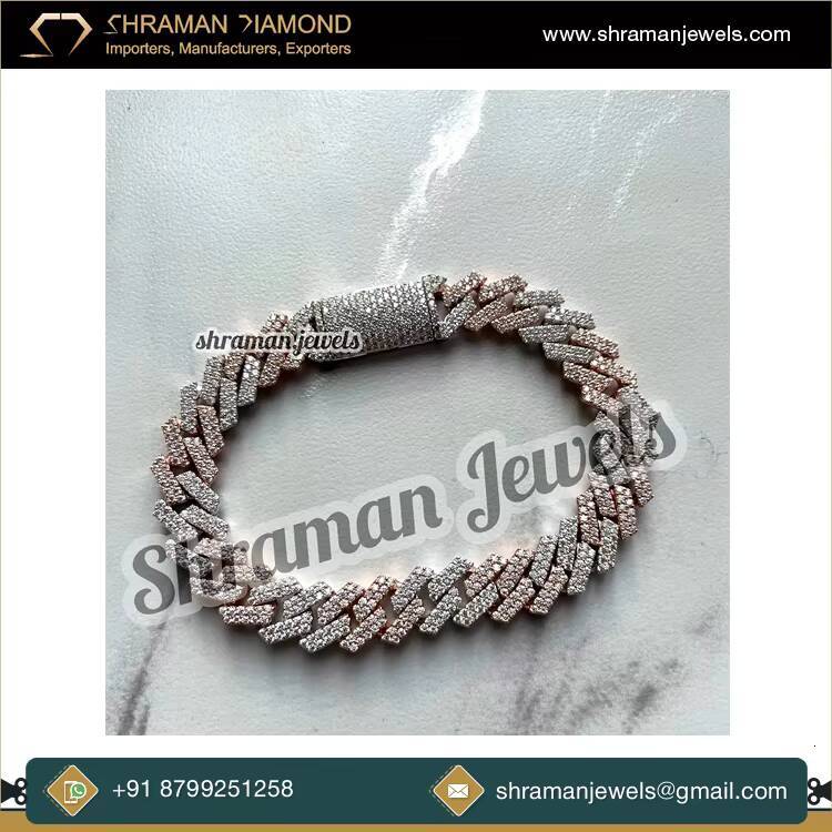 Factory Direct Hot Sale 10mm Iced VVS Moissanite Diamond Two-Tone Plated 925 Silver Hip Hop Style Bling Bust Cuban Link Bracelet