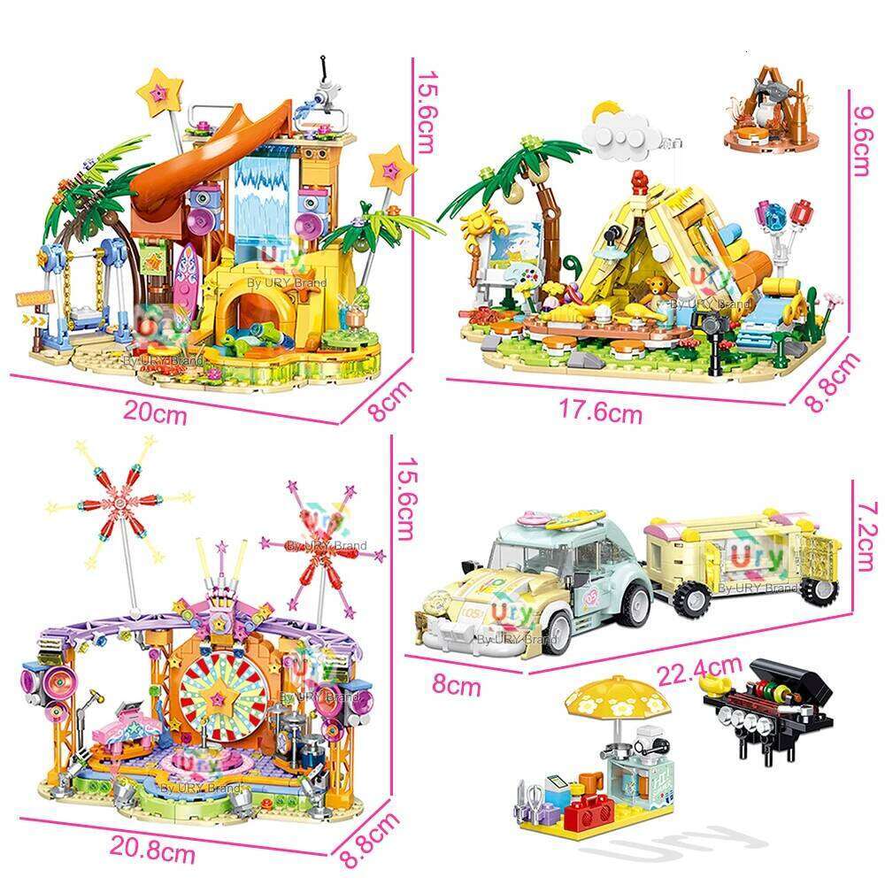 Friends Summer Amusement Park Beach Camp Holiday Seaside Barbecue Slide MOC Camper Building Blocks Set Figures Toy for Girl Gift Z260305