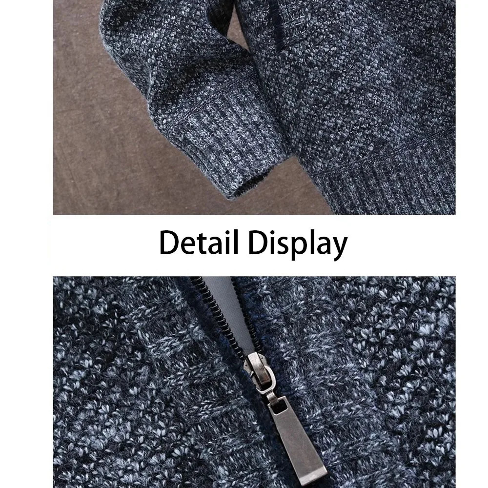 Knitted Cardigan Solid Color Sweater Men Zipper Autumn Long-sleeved Jacket Warm Fleece Cardigans Jacket 260306