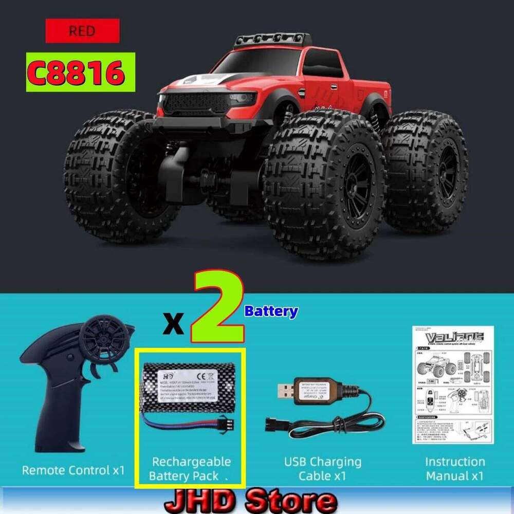 JHD For 2025 New JJRC Amphibious RC Car 4WD Off-Road Climbing Monster Truck with LED Light 4-wheeled Buggy C8816 C260305