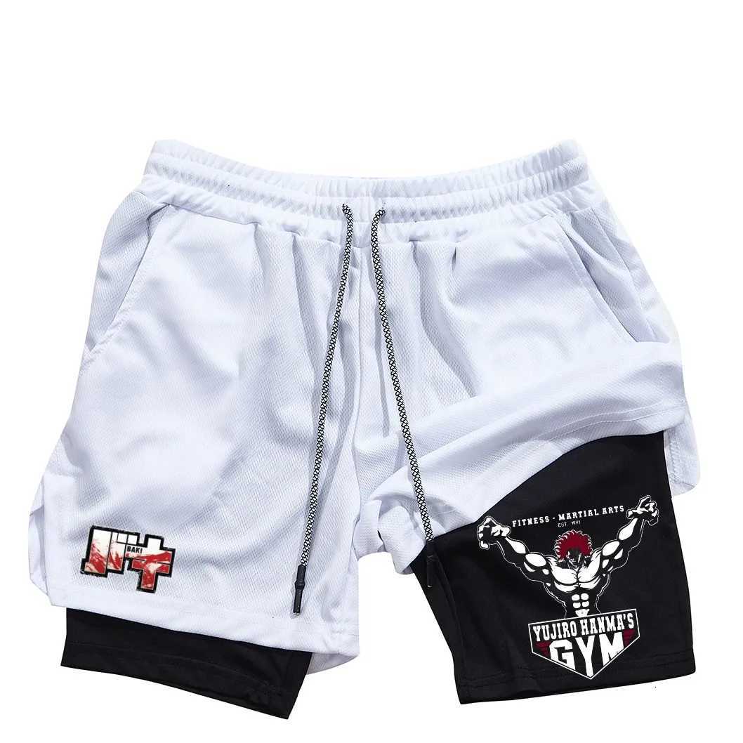 Mens and womens gym shorts quick drying mesh shorts animated printed Baki Hanma sleeves 2-in-1 X260306