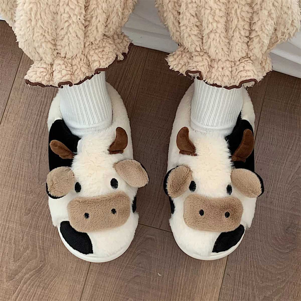Eyriphy Winter Warm Womens Milk Cow Furry Slippers Short Plush Lined Non-slip House Slipper Female Fur Fluffy Casual Flat Slide S260305
