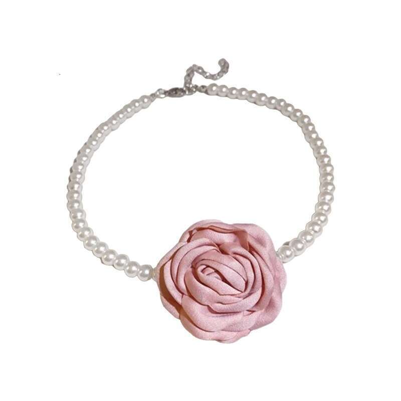 Pink rose flower personalized pearl necklace 2025 new model, suitable for dresses, collarbone choker, neck accessory, women's jewelry