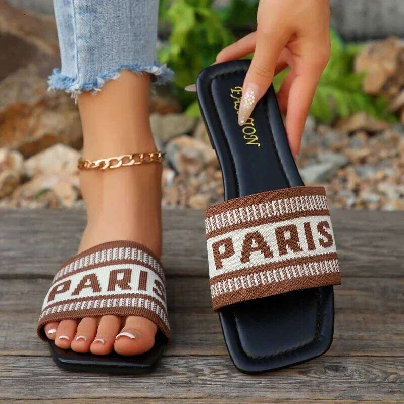Fashionable Classic Simplicity Sandals Slides New Cloth Cover Letter Outdoor Casual Flat Bottom Slippers Women
